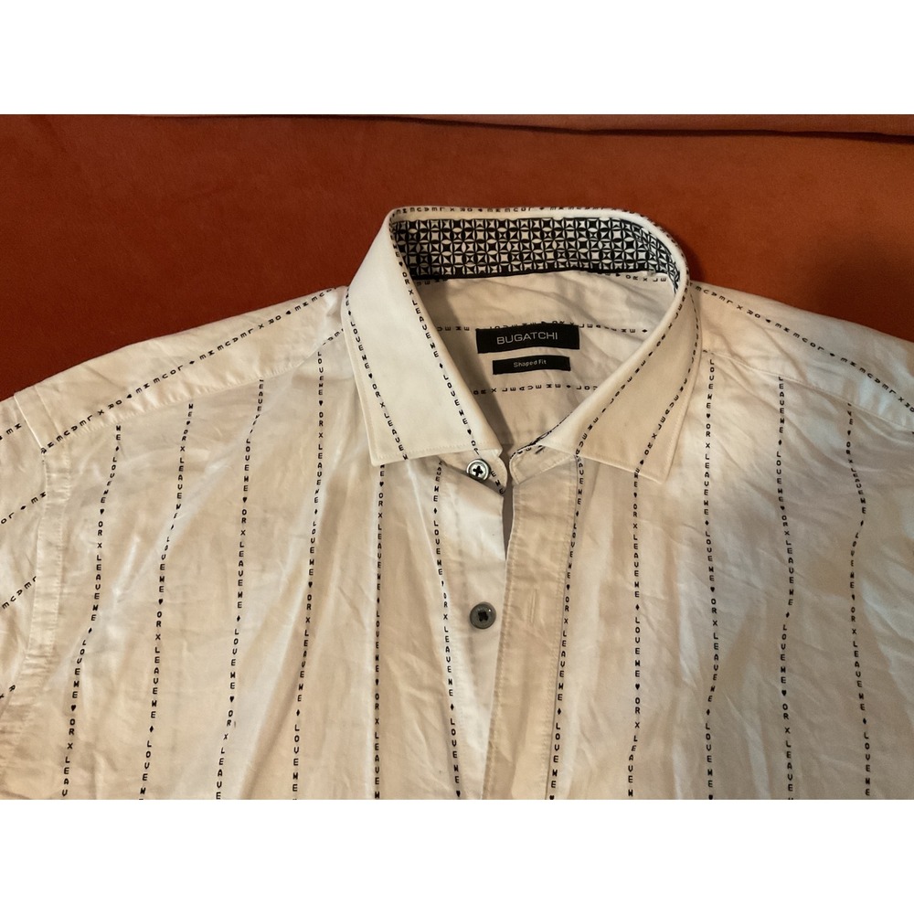 Bugatchi Mens White Love Me Or Leave Me Stripe Shirt Shaped Fit Long Sleeve L